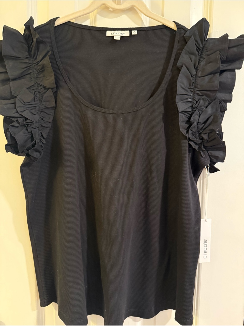 Chico's Black Ruffle-Shoulder Tank